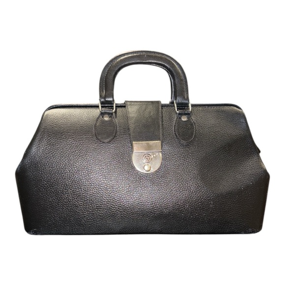 Vintage Rare Black Leather Doctor’s Bag Silver Hardware Made in Hungary - Picture 3 of 14